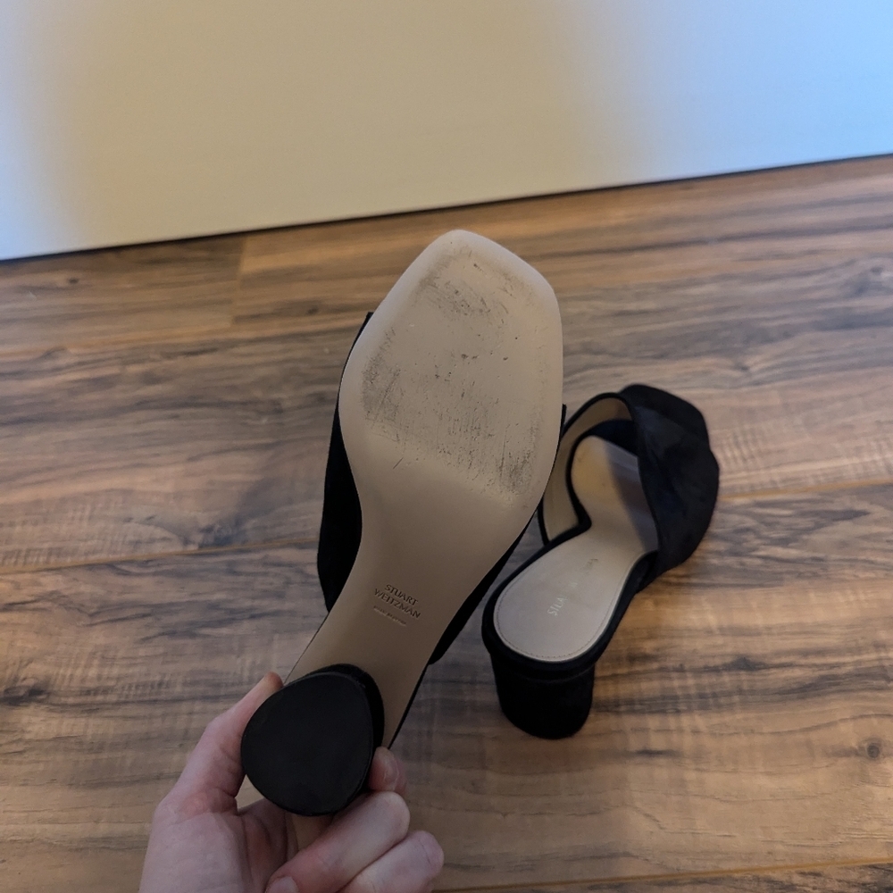 Stuart Weitzman Black suede Leather peep toe mules in a size 7.5. - Picture 9 of 12